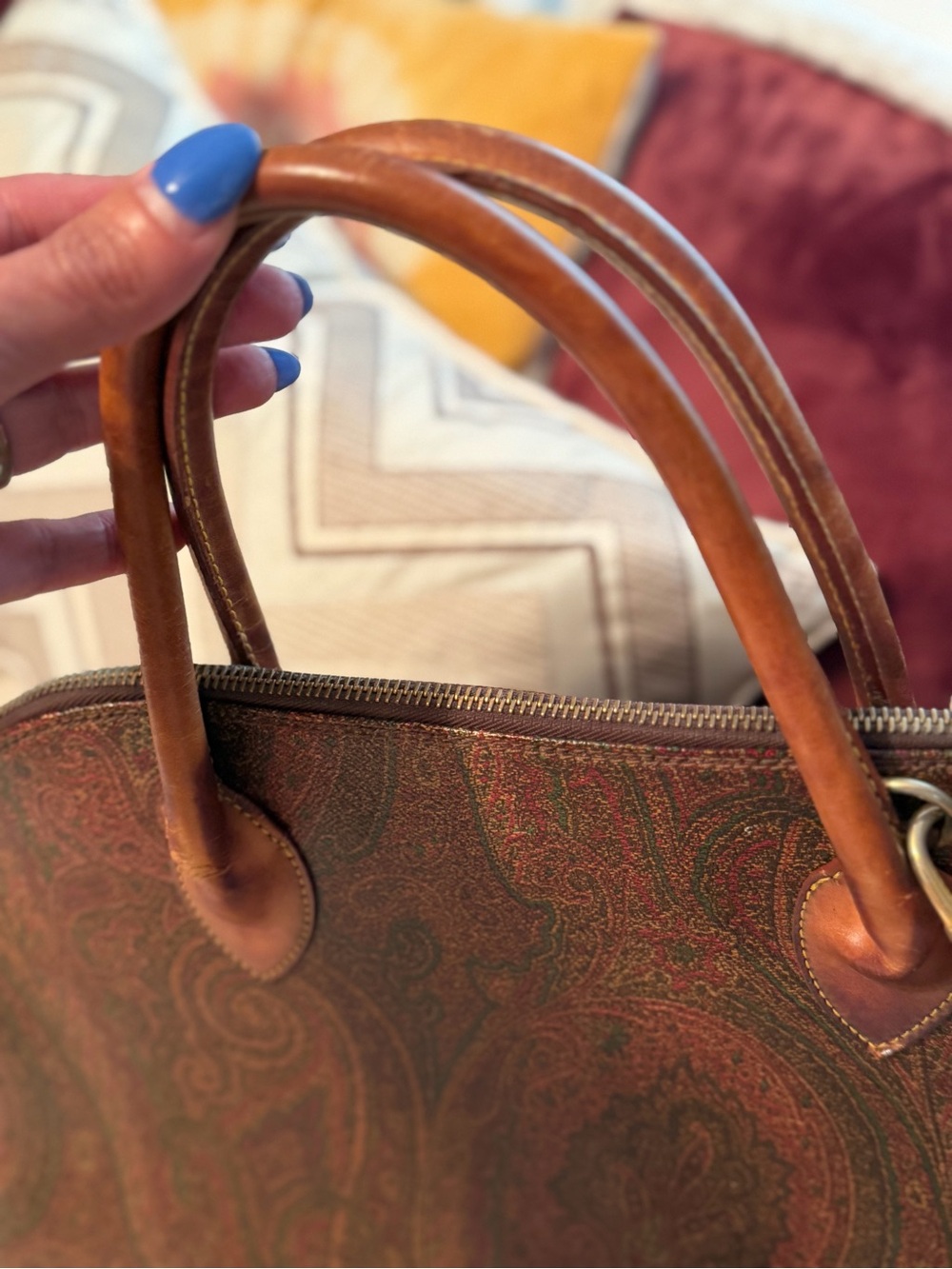 Vintage Etro two- way Leather-Trim Paisley Dome Satchel/Crossbody - Picture 14 of 16